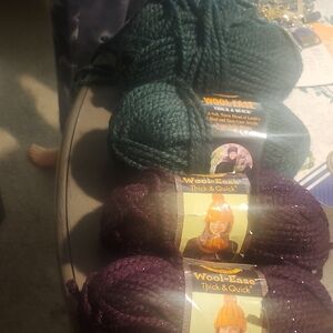 Lion Brand Wool-Ease Thick & Quick Yarn Bundle - Green and Purple